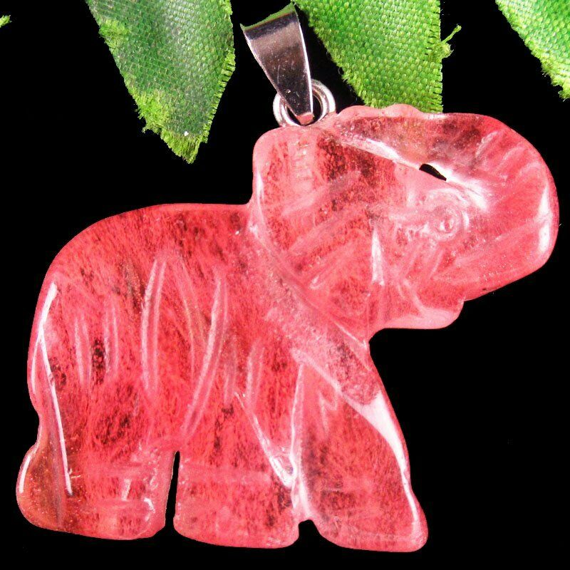 2Pcs 28g 40x36x8mm Carved Volcano Cherry Quartz Elephant Pendant Bead A-463DP