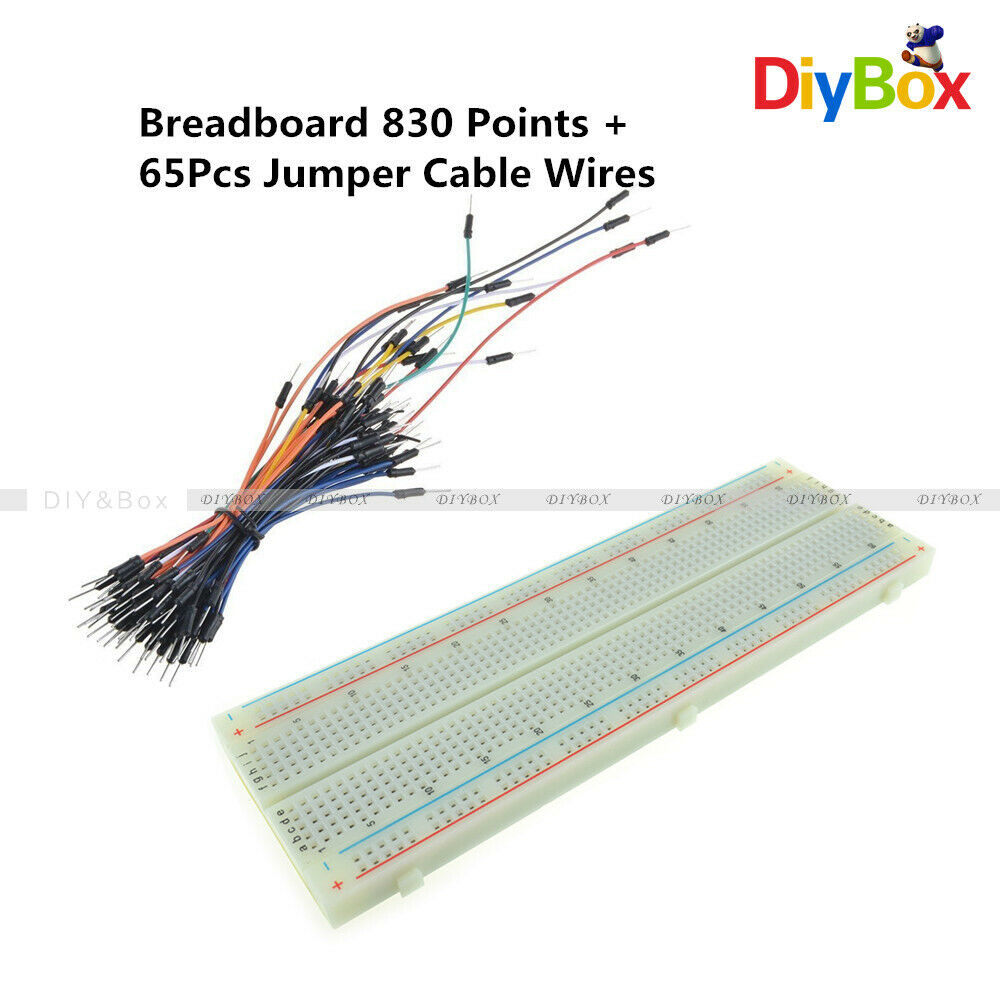 MB102 830 Tie Points PCB Breadboard Solderless+ 65Pcs Jumper Cable Wires
