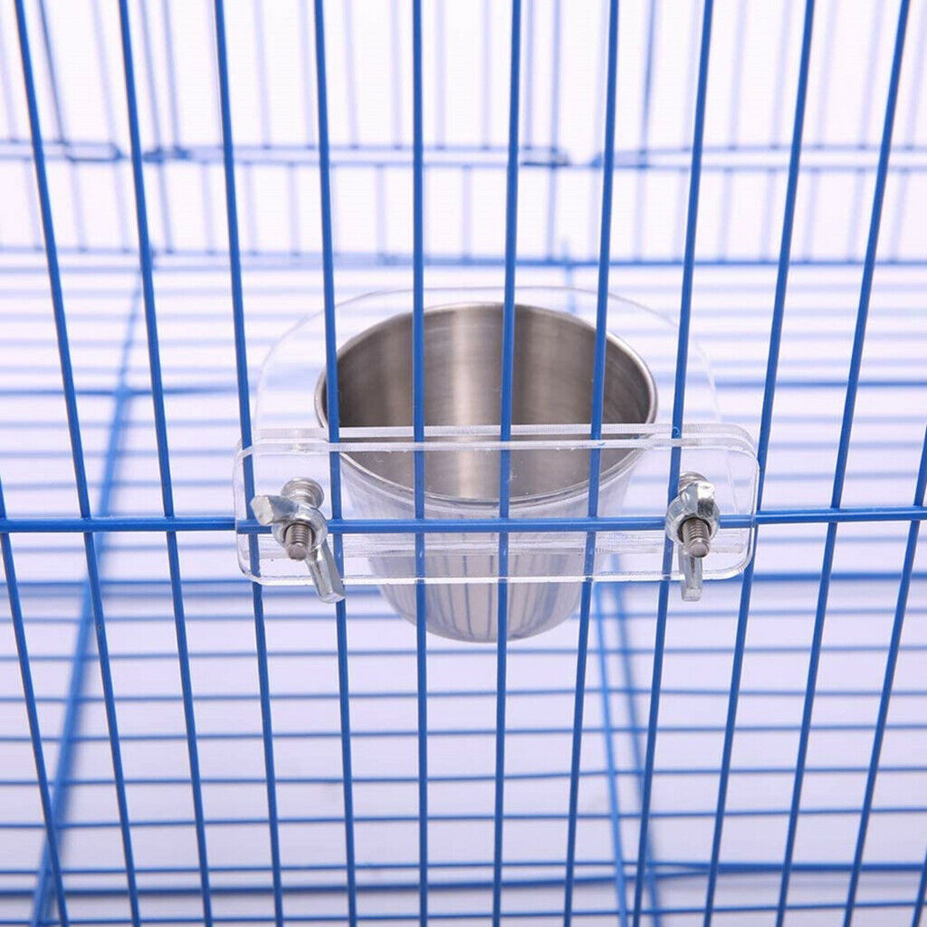 2Pieces Bird Parrot Feeding Cup Food Dish Cage Clamp Holder Feeder Bracket