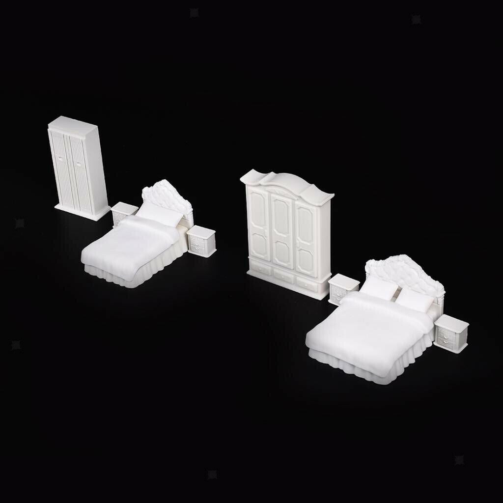 1:25 Unpainted Plastic Chair Wardrobe Bedroom Accs Furniture Set White