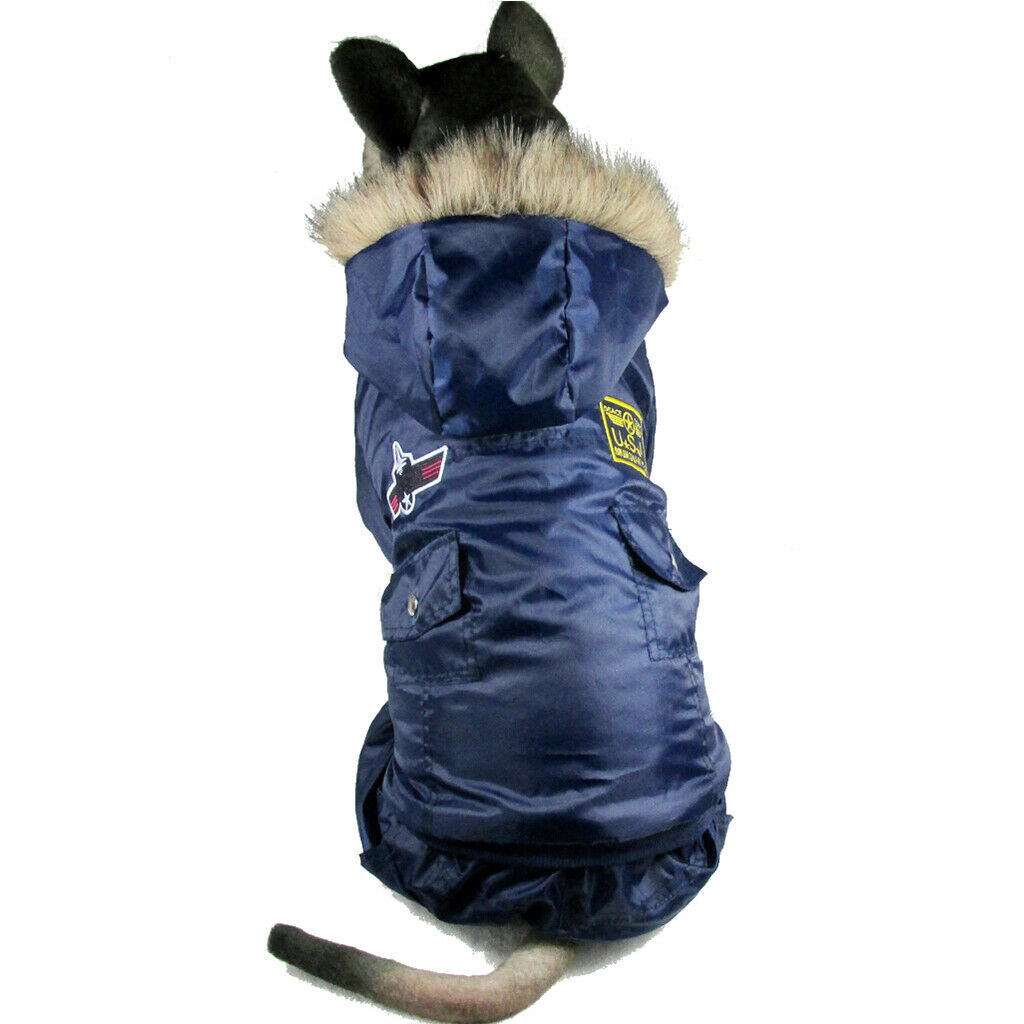 Handsome Pet Dog Air Suit Windproof Rainproof Keep Warm Coat Outfit M Blue