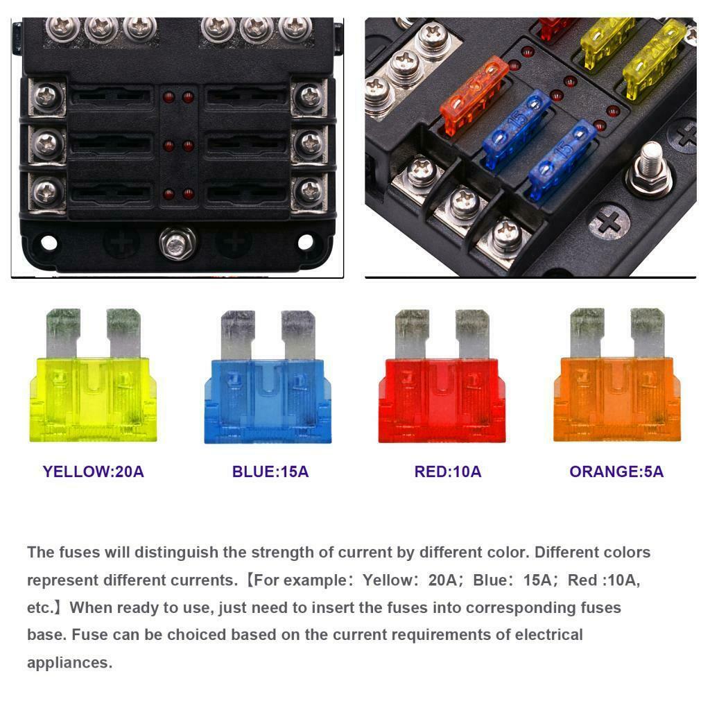 Universal 32V 6-Way Blade Fuse Box with LED Indicator and Protection Cover