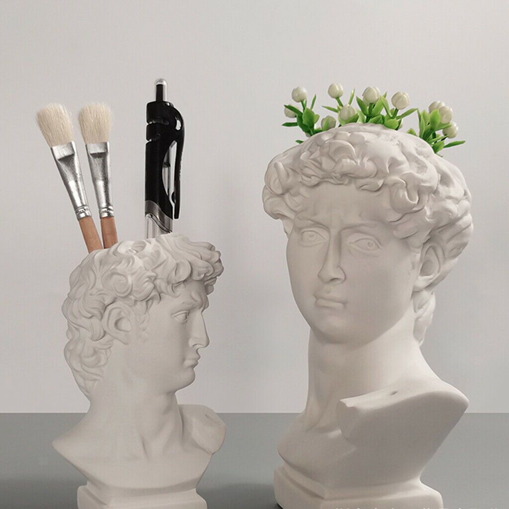 2x Unique David Sculpture Statues Makeup Brush Holder Up Brushes Flower Vase