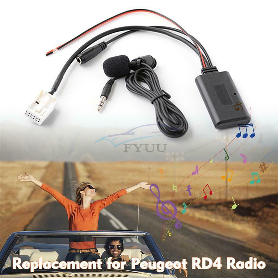 For Peugeot RD4 12-pin Car AUX Audio BT Wireless Auxiliary Adapter + Microphone