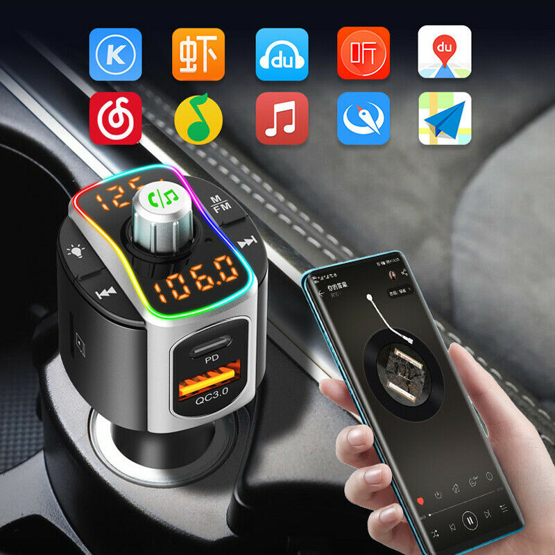 Bluetooth FM Transmitter Wireless Radio Adapter QC3.0 Support TF Card & USB Disk
