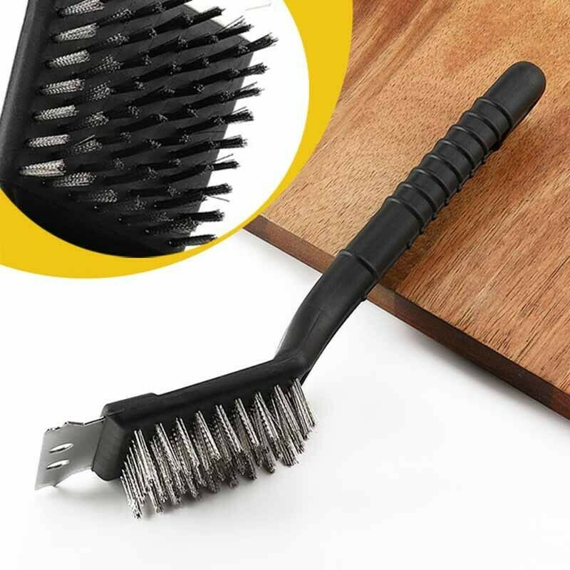 1Pc BBQ Oven Grill Cleaning Brush Scraper Heavy Duty Steel 2-In-1 Portable Tool