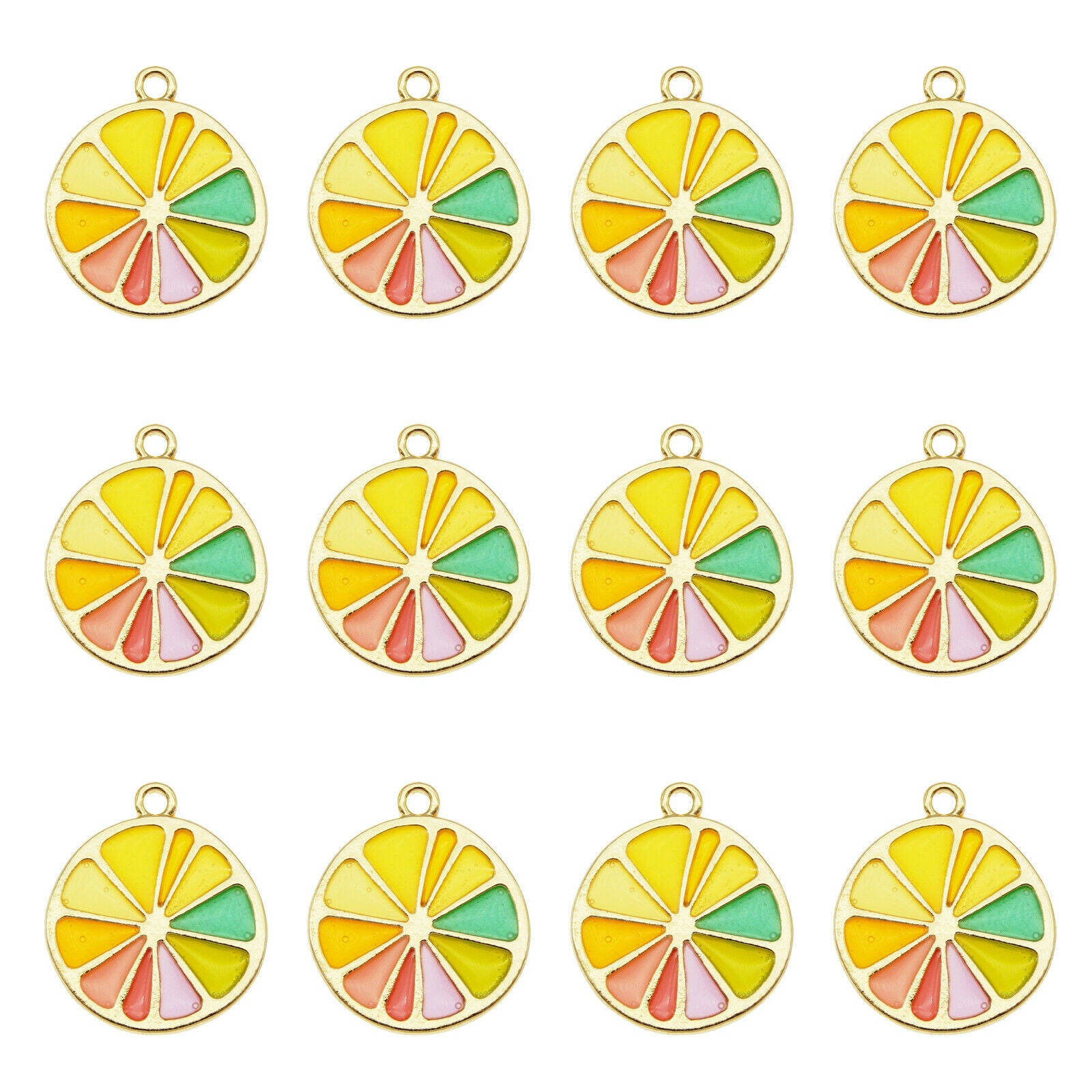 12PCS Multicolor Enamel 26x23mm Fruit Orange Lemon Charms Pendant Jewelry Crafts