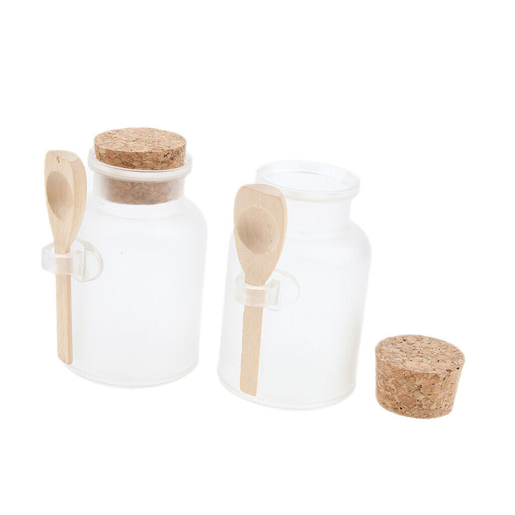 2 PCS Clear Plastic Bath Salt Bottle With Cork and Spoon for Salon Beauty Home
