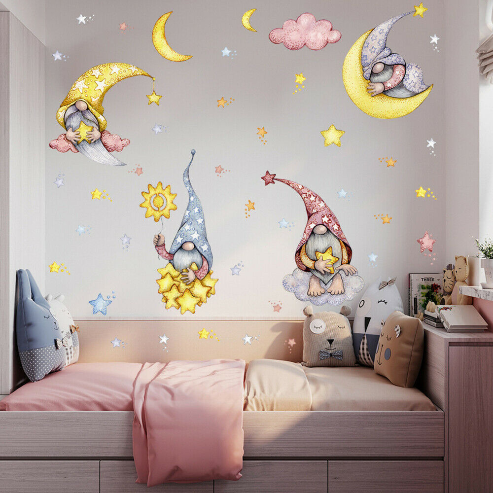 8 Sheet Star Gnome Stickers Peel Stick Moon Star Gnome Wall Stickers Decoration