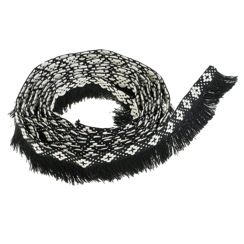 3 Yards Jacquard Ribbon Lace Trim Tassel Fringe Trim for DIY Cushion Curtain