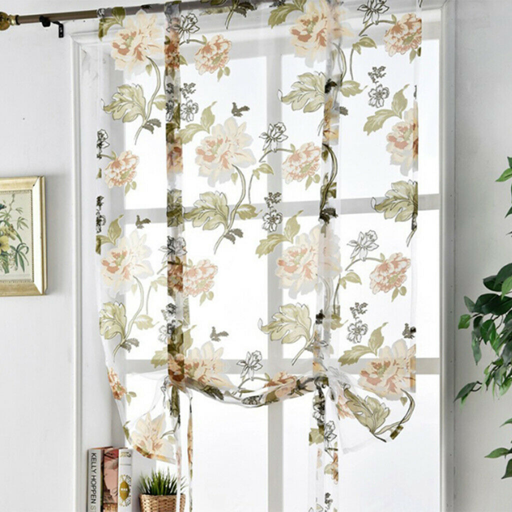 Flower Design Roman Window Curtain Sheer Voile #1 Yellow 80x100cm