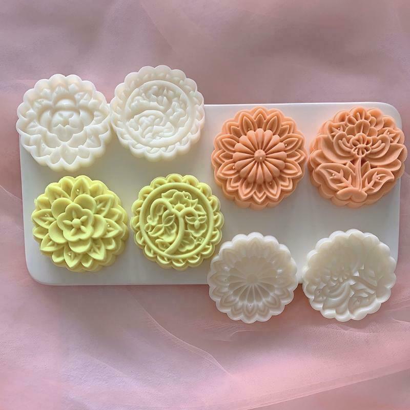 4pcs flowers Cookie Stamp Moon Cake Maker DIY 100g Moon Cake Mould