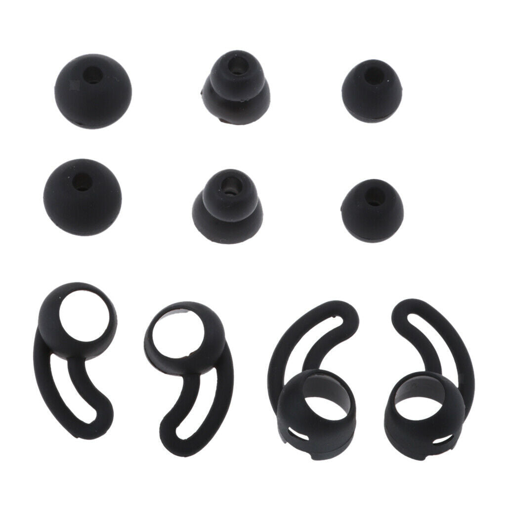 4x Silicone Replacement Eartips +S,M,L Ear Hooks For   X   Black