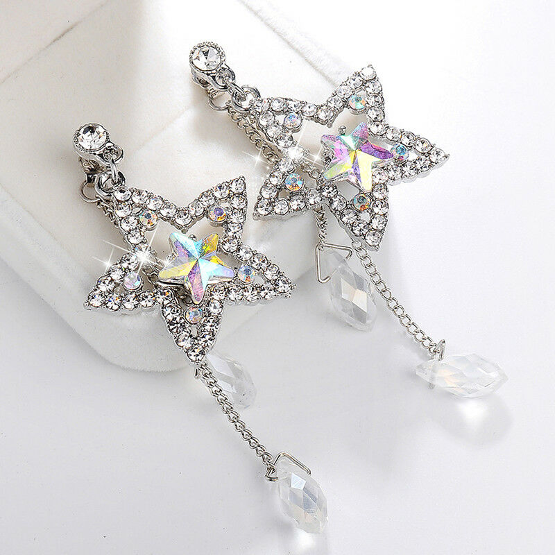 Star Crystal Rhinestone Ear Studs Drop Dangle Earrings Wedding Jewelry Gifts Pip