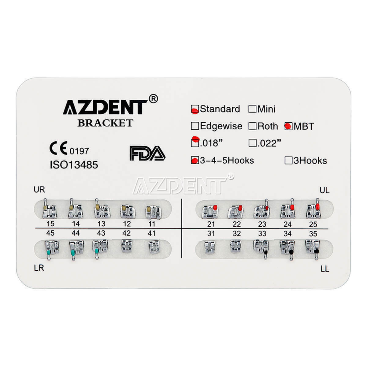 20 X Dental Orthodontic Bracket Braces Standard MBT 018 Hooks 3-4-5 AZDENT Metal