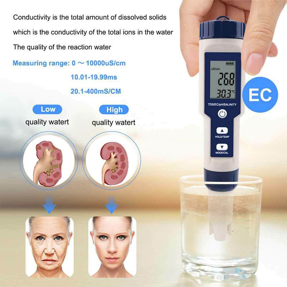 EZ-9909 Digital Water Tester PH/TDS/EC/Salinity/Temperature Meter Pen LIN