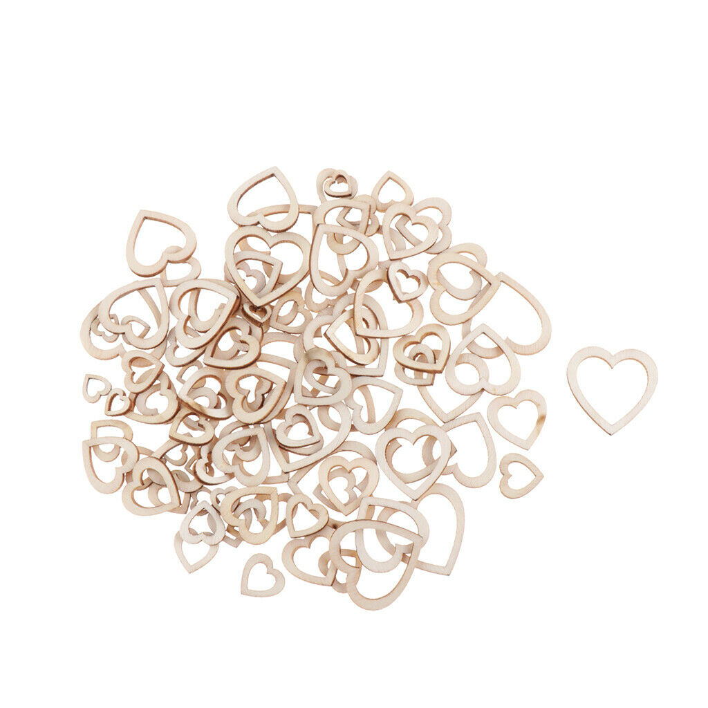 100x Wooden Scrapbook Embellishment Unfinished Wood Craft Hollow Heart Shape