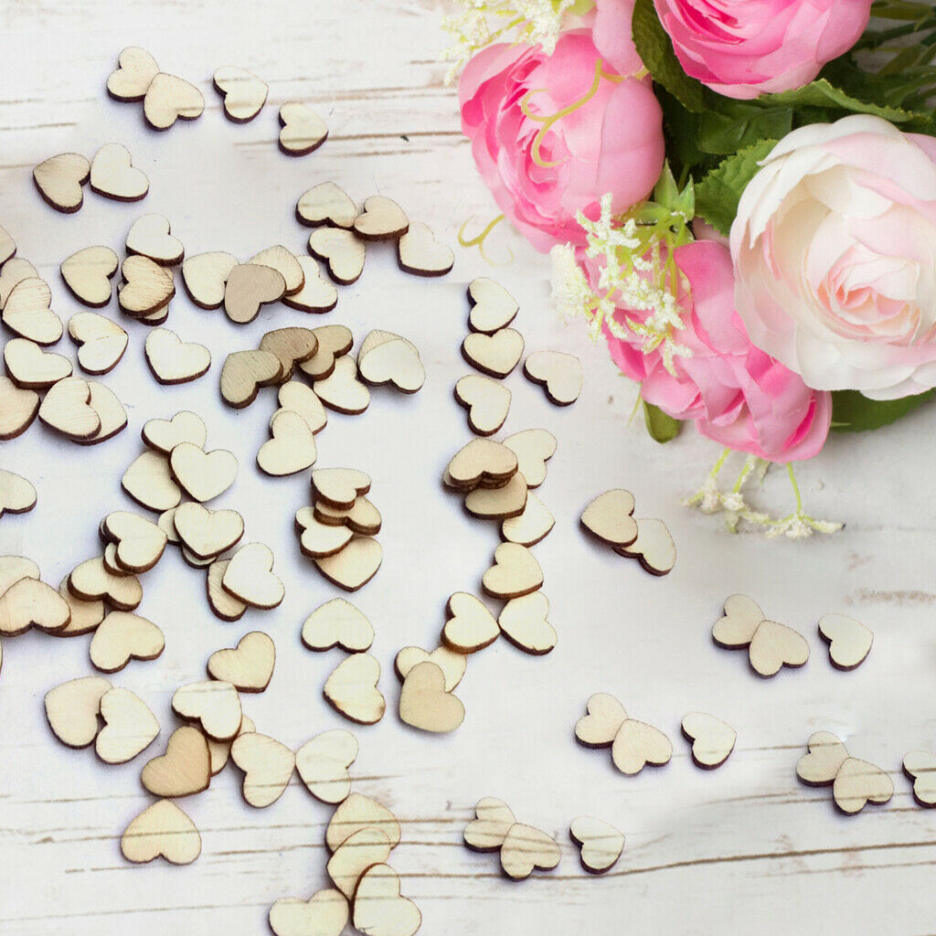 100 Pieces Wooden Hearts Shaped Wood Slices Crafts for Wedding Table Scatter