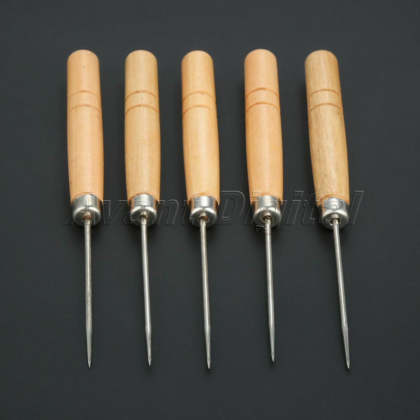140mm Wooden Handle Sewing Awls Leather Punch Repair Stitching Clicker Tool 5Pcs