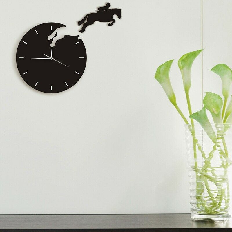Art Decor Horseman Jumping Wall Watch Rider on Horseback Jumping Horse Clocks S2