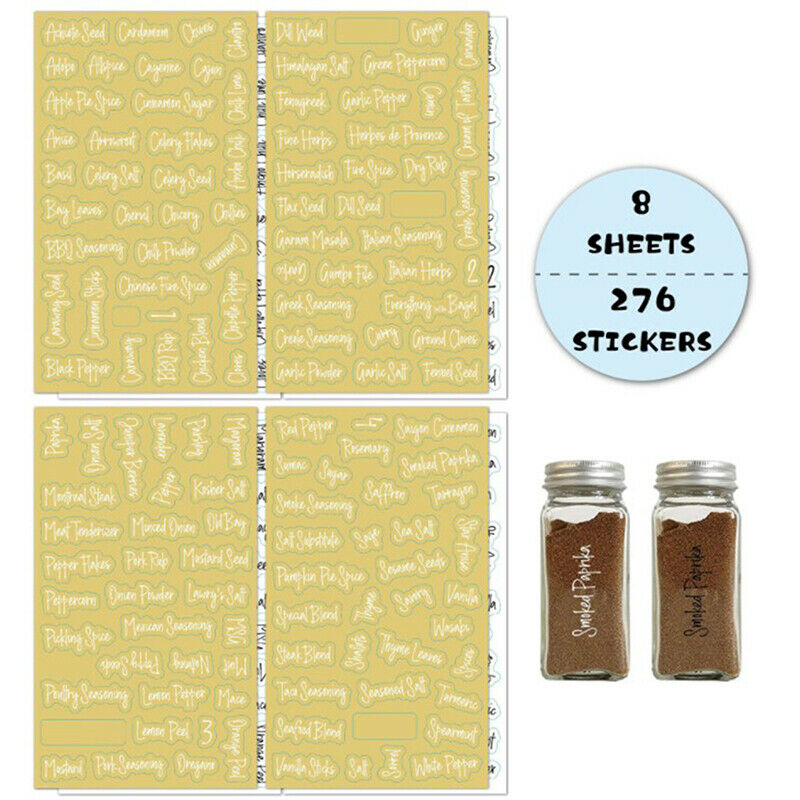 274pcs Transparent Spice Stickers Waterproof Black White Pantry Sticke.l8