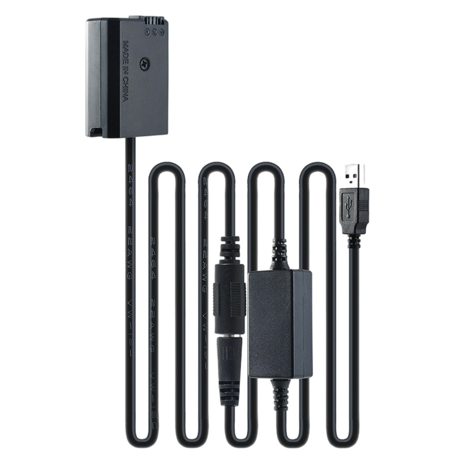 USB Power Decoded DC Coupler for NP-FW50 Battery fits Sony 2m Cable Black