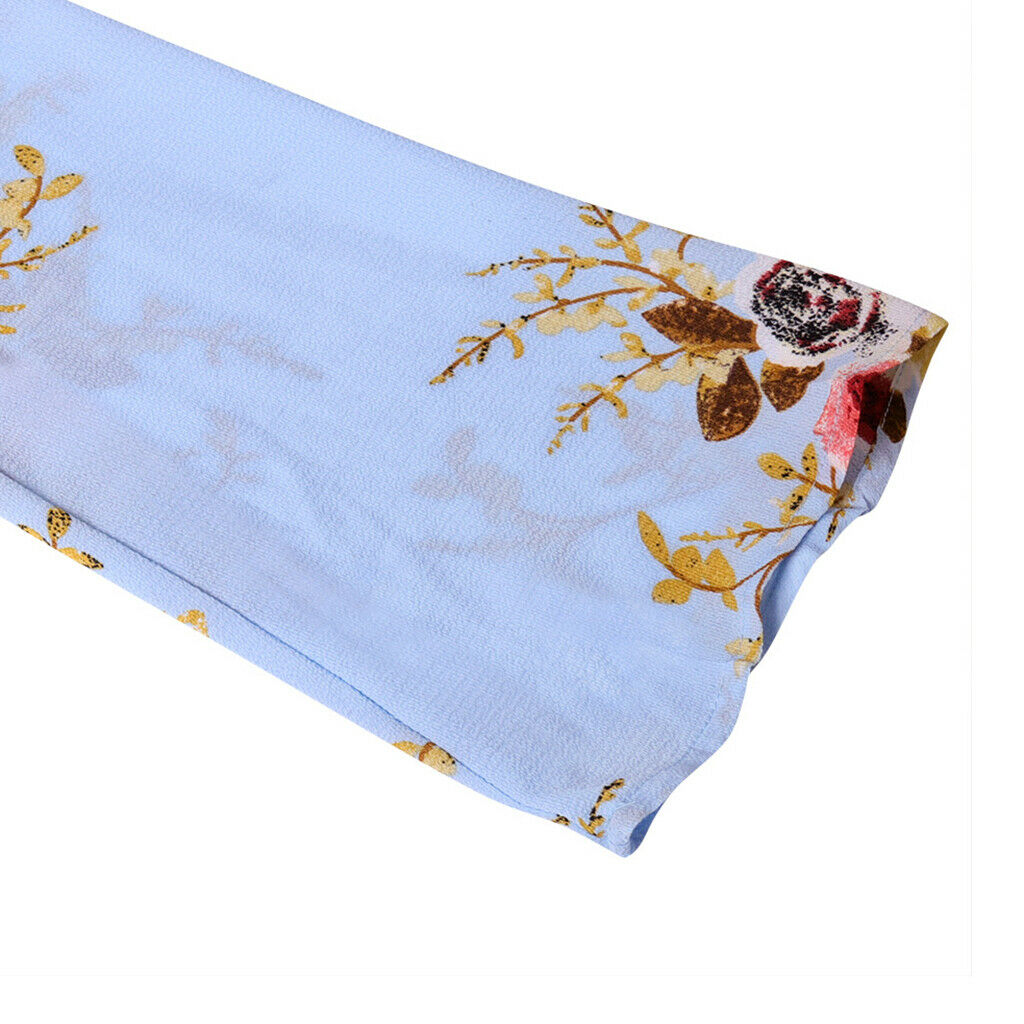 Women's Casual Floral Long Sleeve Chiffon Kimono Shawl Blouse Tops Blue M