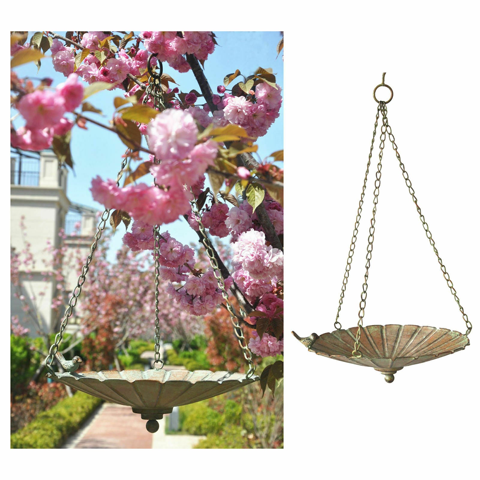 Iron Garden Hanging Bird Feeder Birdbath for Attracting Birds Finches Dove