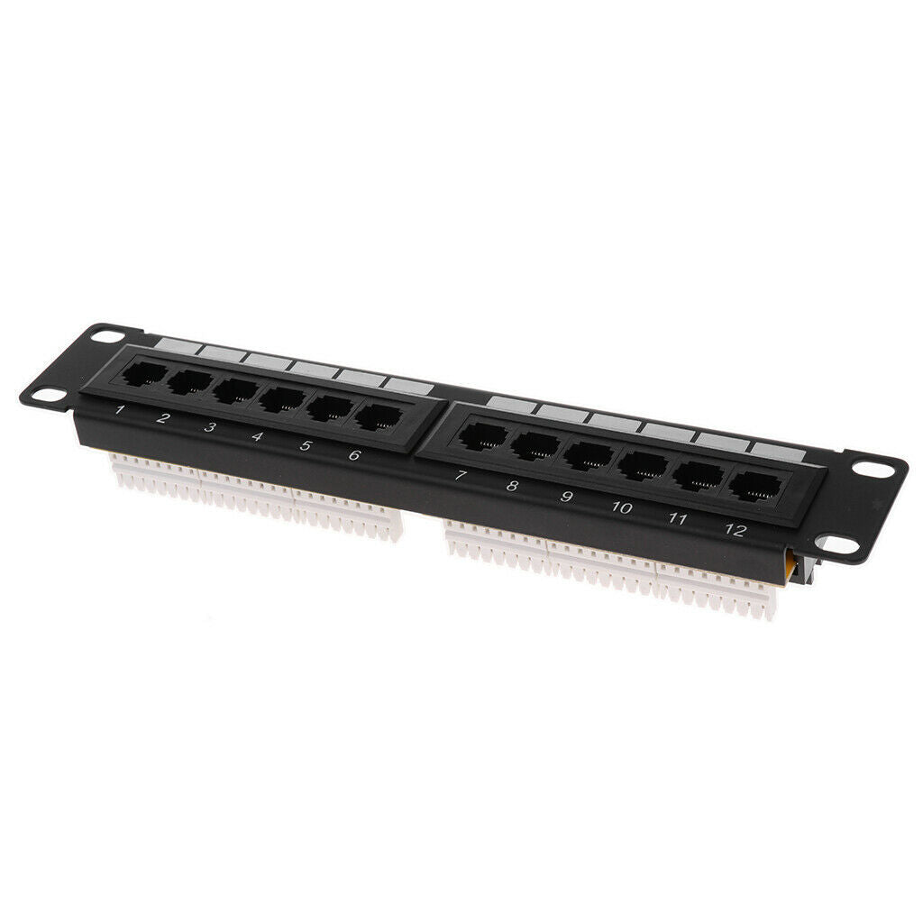 12-Port Patch Panel Cat5e UTP Black Wall Mountable Table Mounting 8x