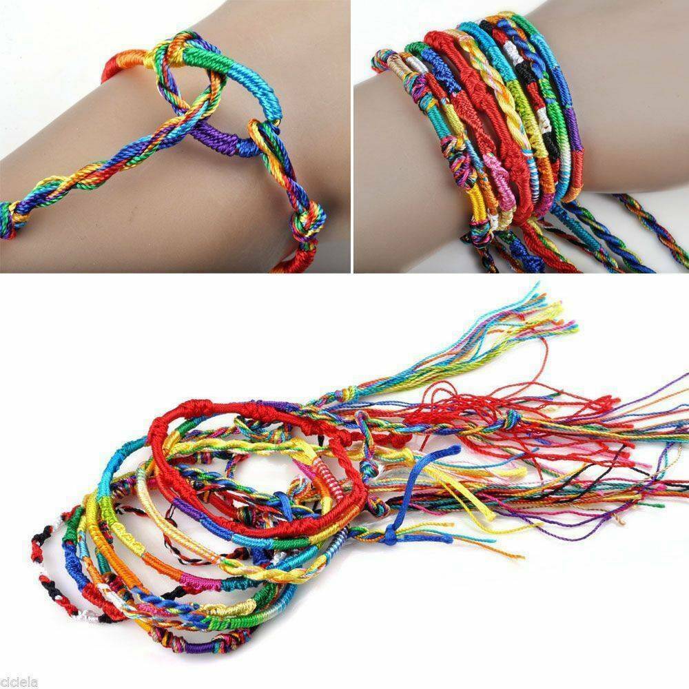 10pc Handmade Thread Woven Friendship Cords Hippie Anklet Braid Lucky Bracelet
