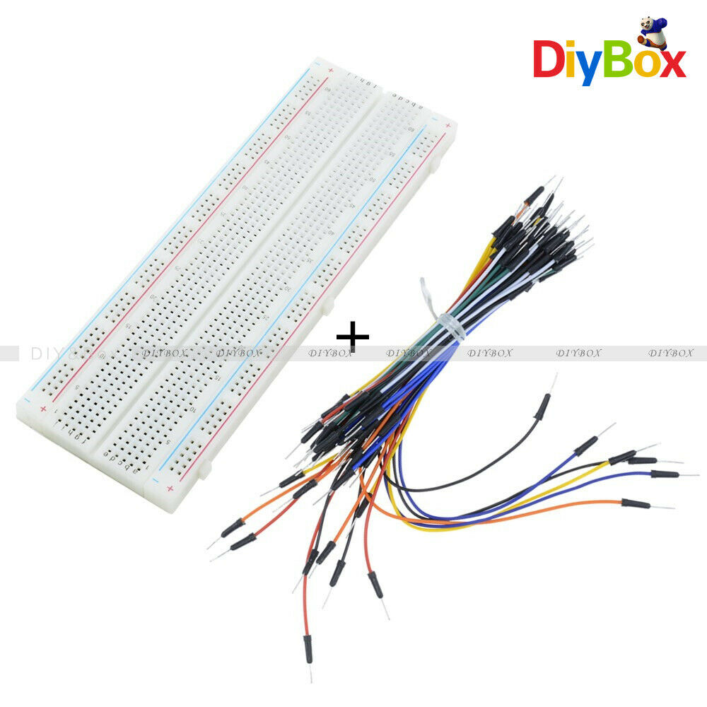 MB102 830 Tie Points PCB Breadboard Solderless+ 65Pcs Jumper Cable Wires