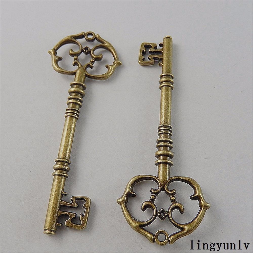 82x30x5mm Antiqued Bronze Floral Key Pendant Charm Alloy For Jewelry Craft 4 pcs