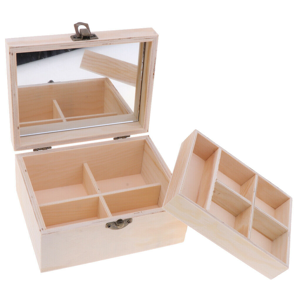Wood Box Jewelry Case Wedding Gift Makeup Cosmetic Earrings Rings Rangement
