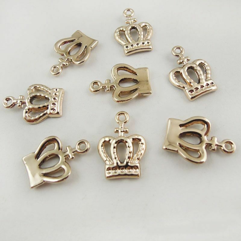40PCS Rose Golden Tone Alloy Graceful Crown Charms Pendant Jewelry 12*10*2mm
