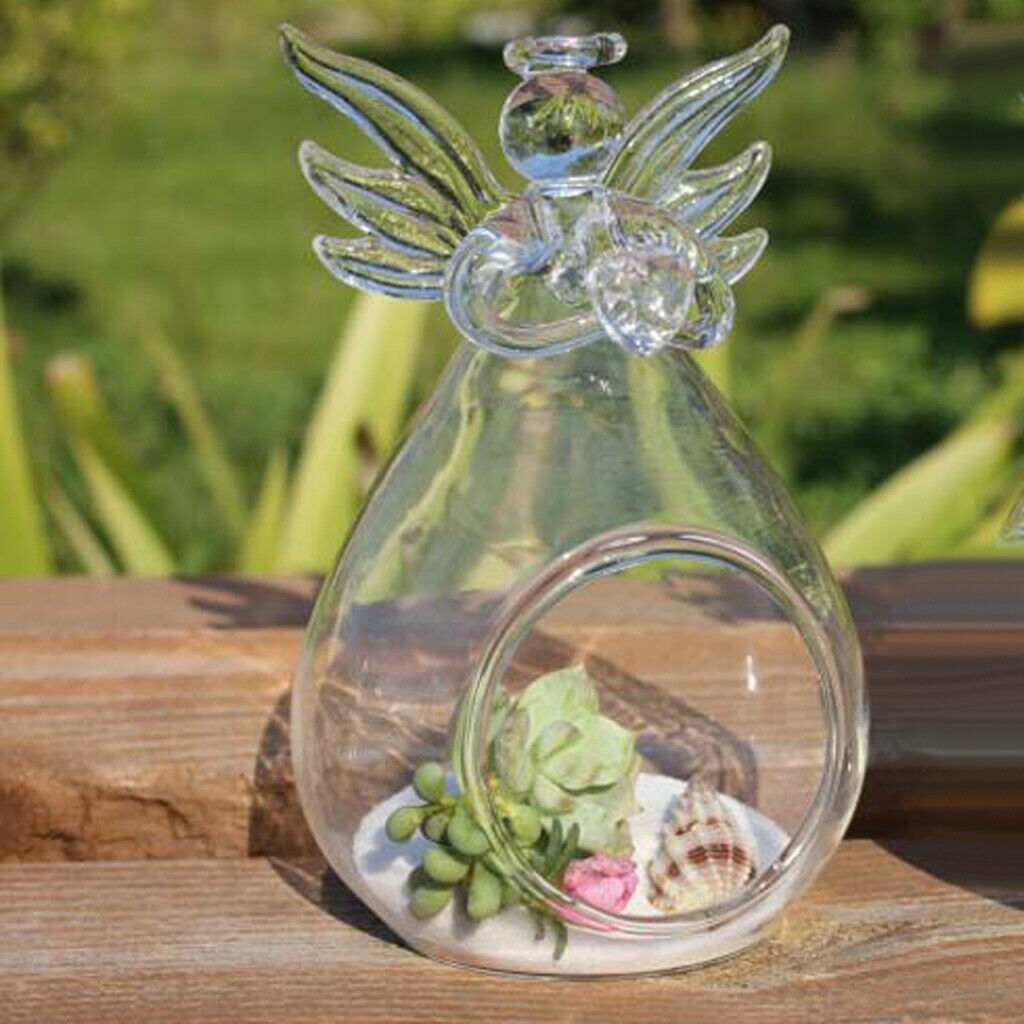Angel Wing Glass Tea Light Candle Holder Cactus Planter Vase Terrarium Decor