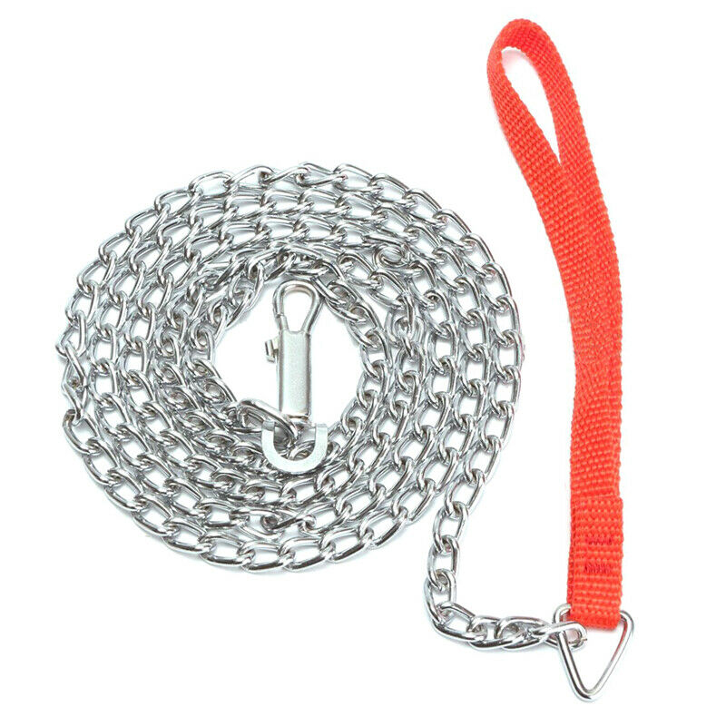 1.6m Heavy Duty Metal Chain Dog Puppy Walking Lead Leash Clip Red Handle E5C4C4