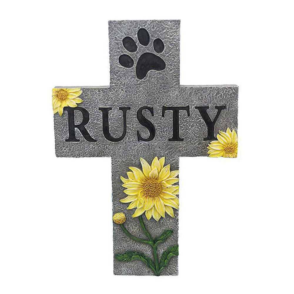 Pet Memorial Stone Cross Ornaments Dog Paw Print Gravestone Tombstone Outdoor