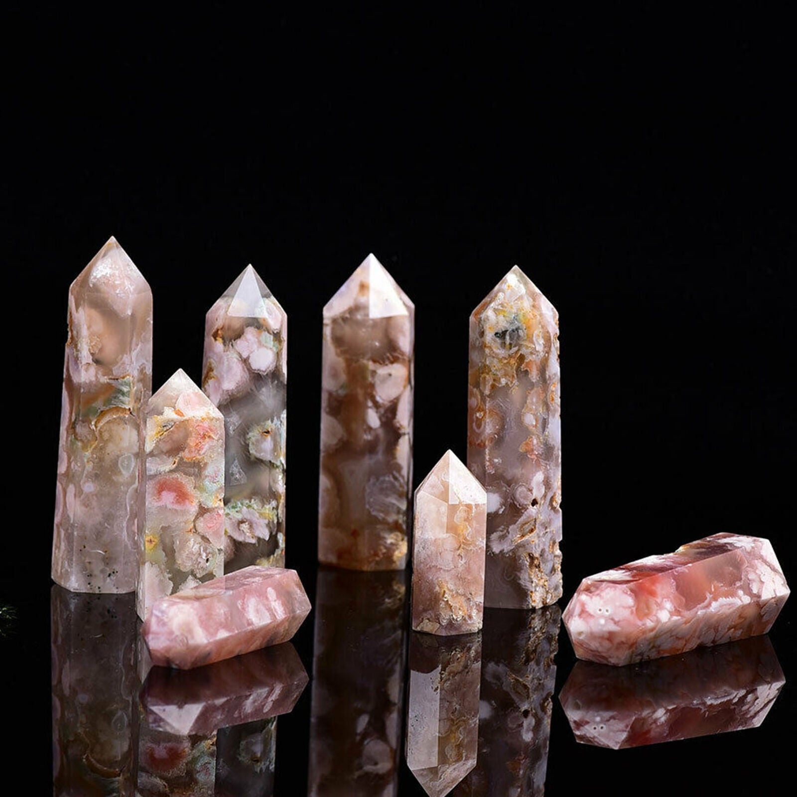 1pc Natural Flower Agate Tower Point Quartz Crystal Obelisk Wand Healing Stone