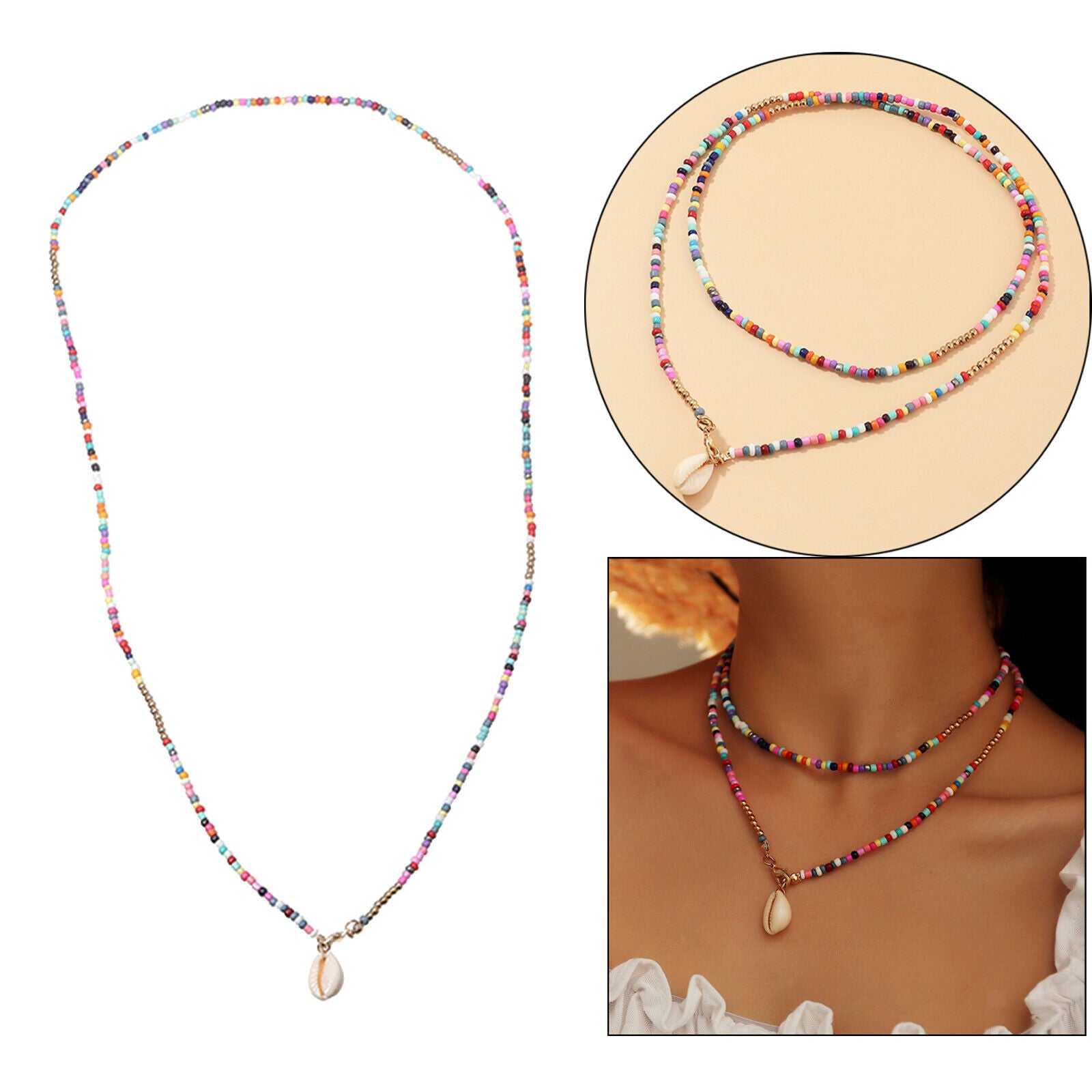 Ladies Alloy Charm Beads Colorful Shell Necklace Summer Handmade Chain
