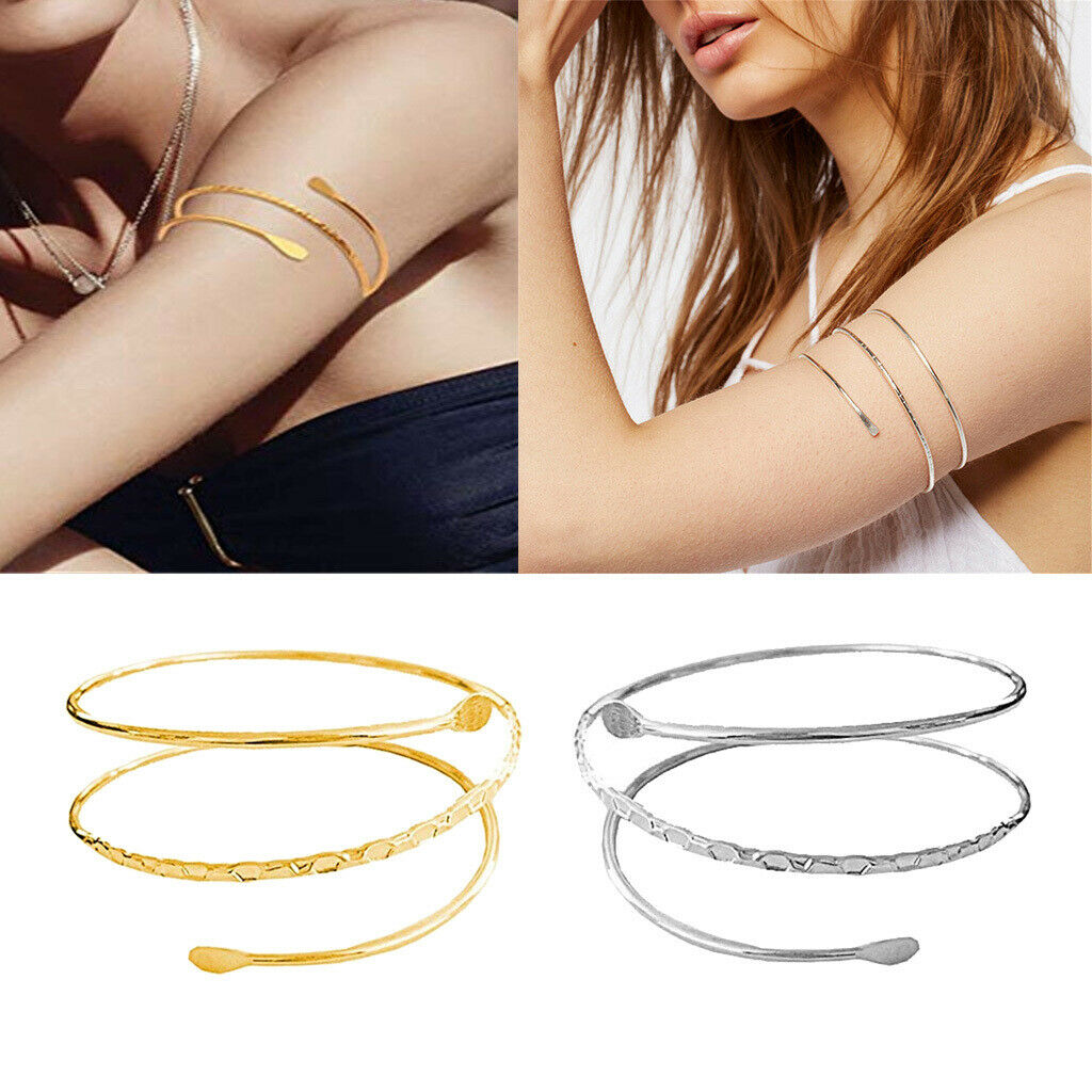 2Pcs Punk Spiral Coil Upper Arm Cuff Womens Open Armlet Armband Bangle