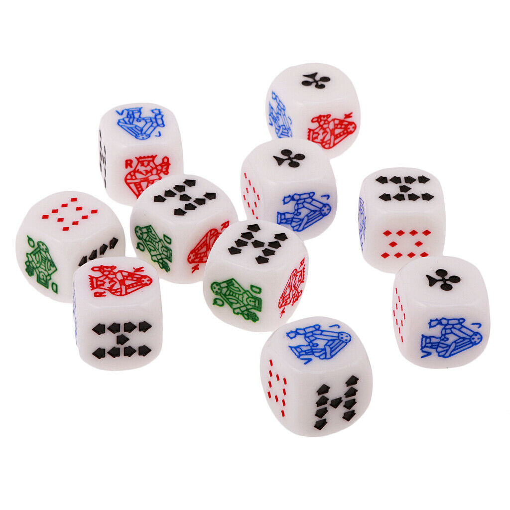 Set of 10 16mm 6 Sided Poker Card Dice for Poker Card Board Prop Party