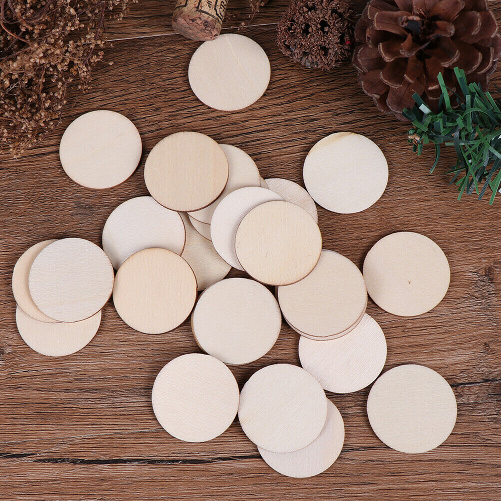 50x DIY Natural Blank Wood Pieces Slice Round Unfinished Crafts Wooden Di.l8