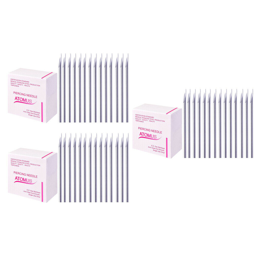 300x Professional Piercing Needles 16G Sterilized for Lip Ear Navel Eyebrow