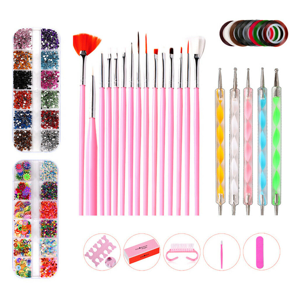 10 lot Manicure Nail Flatback Crystals Charms Painting Brushes Dotting Tools
