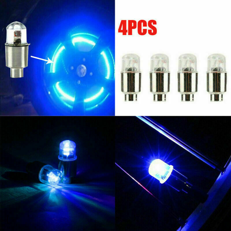 4pcs Car Auto Blue Wheel Tire Tyre Air Valve Stem LED Light Caps Cover Accessory