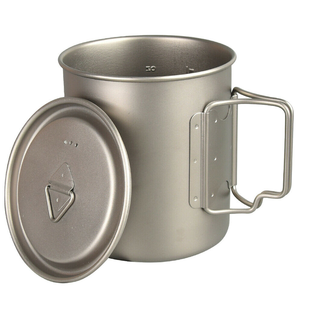 Titanium 750ml Pot, Ultralight Titanium Pot with Lid and Foldable Handle for