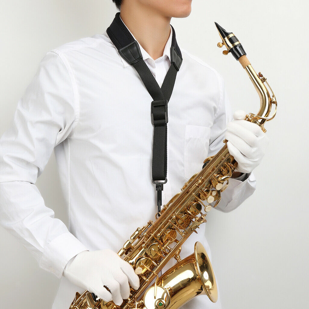 Saxophone Sax Soft Neck Strap for Alto Tenor Soprano w/ Hook Clasp Elastic