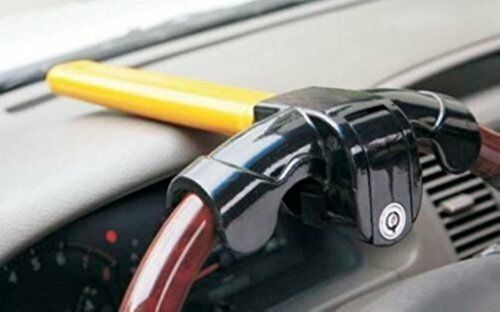 1x Iron + Rubber Car Steering Wheel Lock keys Anti Theft Device Cross-key Design