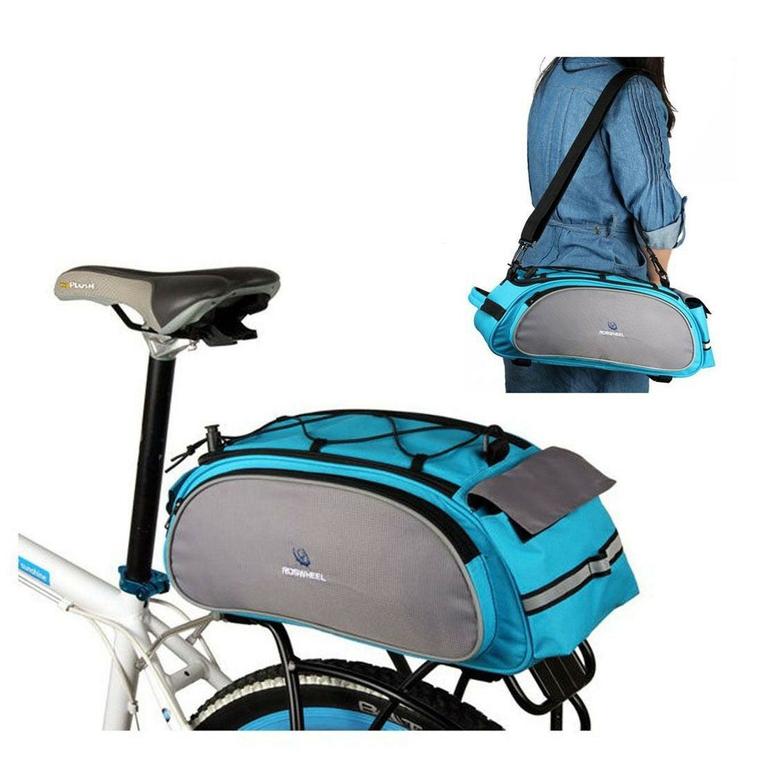 Blue ROSWHEEL Bike Rack Pack Seat Bag Rear Pack Trunk Pannier Handbag