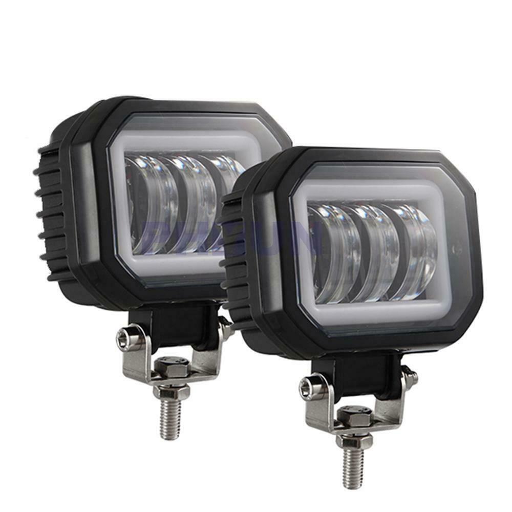Pair 3.5" Car Truck Trailer Square Blue Spotlight Angel Eye LED Work Light Bar